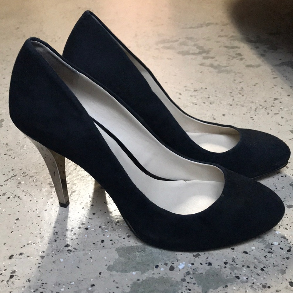 INC Black Suede Metallic Heels Pumps